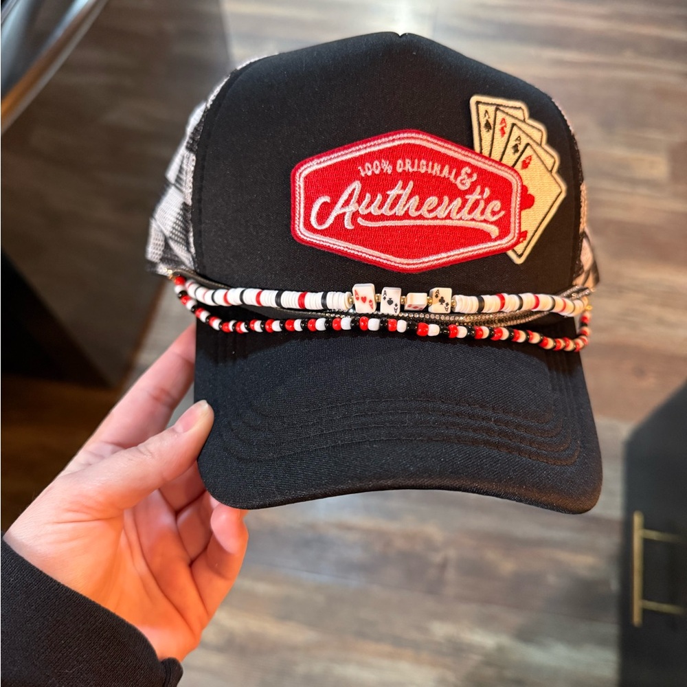 Black Authentic Trucker Hat with Beaded Accents - Picture 2 of 3